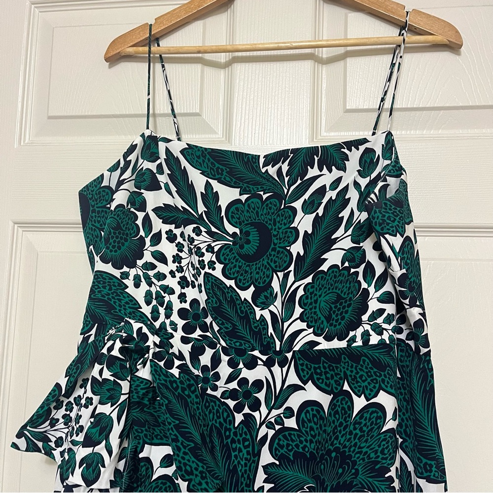 J CREW 100% Silk Hi Low Maxi Dress Tropical Floral Green White Bow Size 20 - Picture 5 of 15